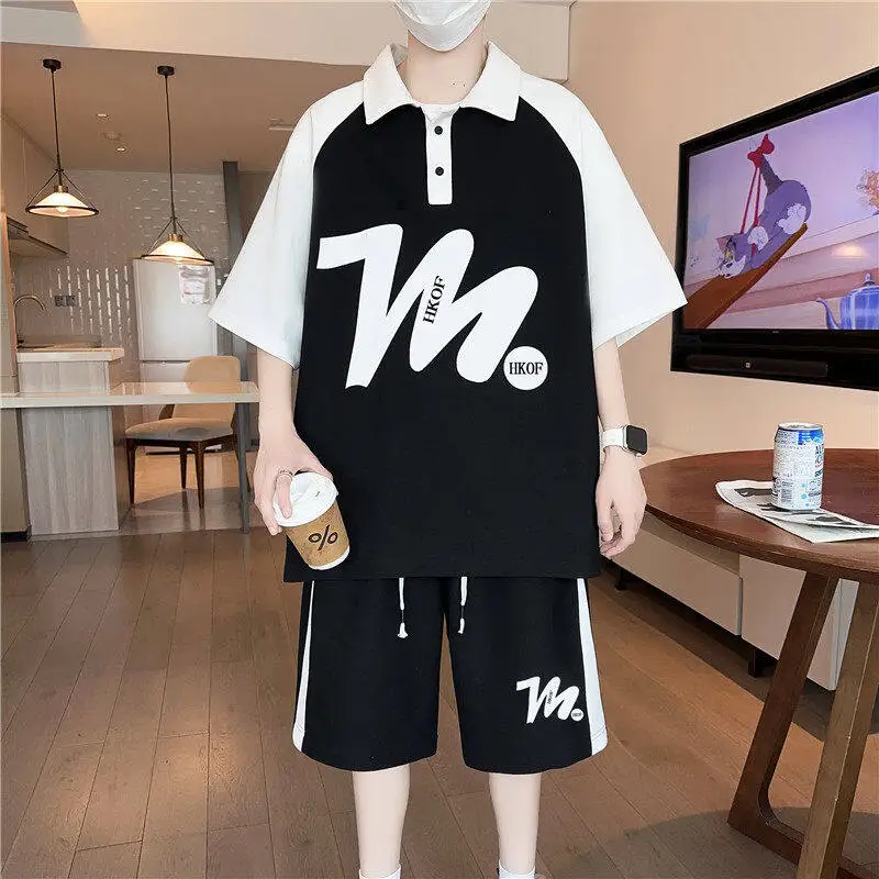 

Bold Babe Summer 2025 Men's ort Sve irt Set Breathable Sweat Absorbent Two-Piece Casual Sportswear for Teens