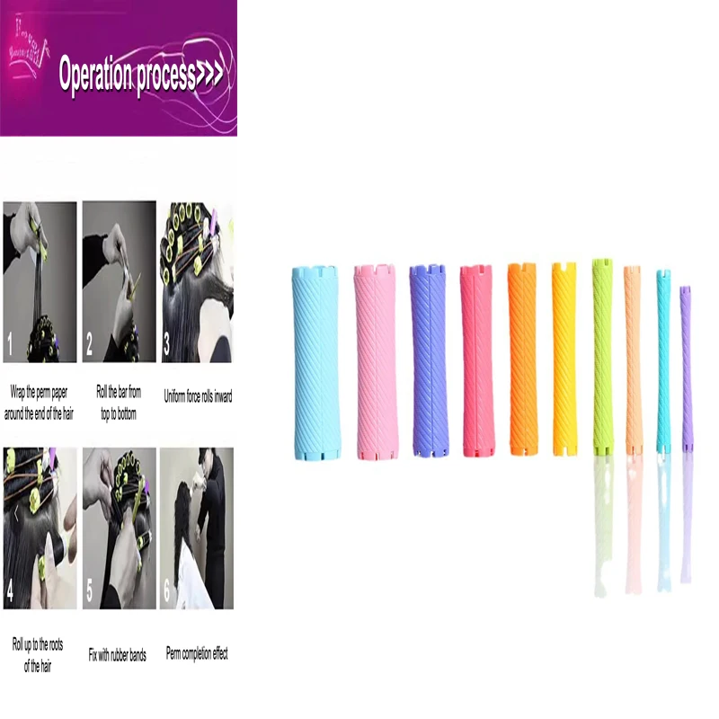 10pcs DIY Heatless Lengthened Hair Roller Stick Perm Tools Hollow Design Spiral Hair Curler Magic Curls Curly Hair Styling Kits