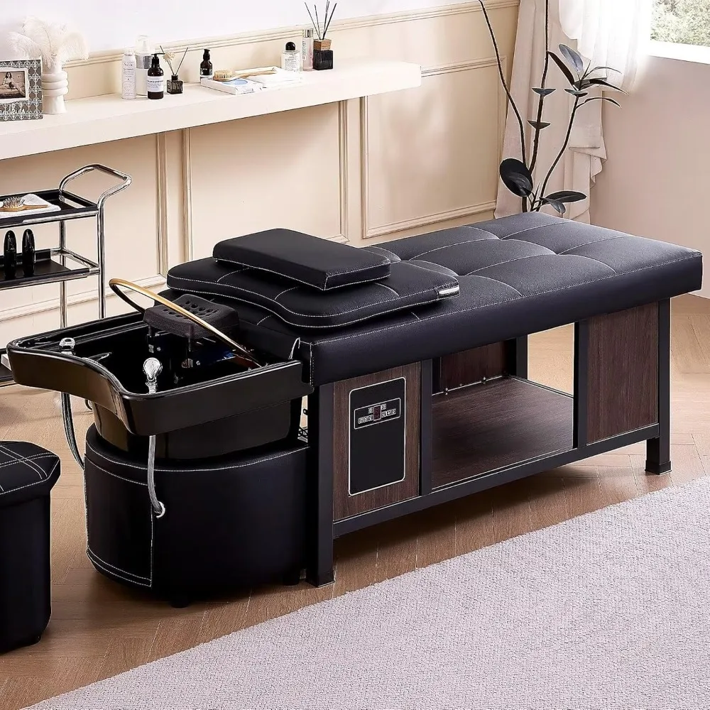 Head Treatment Shampoo Bed - Massage Shampoo Bed with Open Storage, Head Spa Equipment for Hair Stylist Beauty Salon