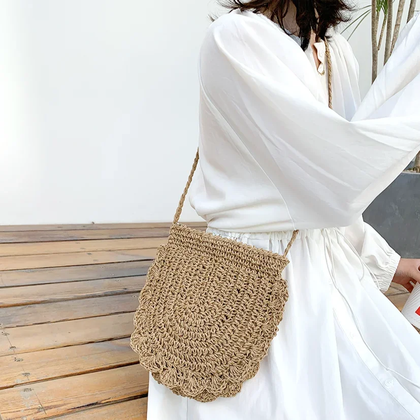 2024 Summer Straw Rope Woven Sling Purse Vintage Handmade Weaving Women Crossbody Bag Ladies Bohemian Fashion Small Shoulder Bag