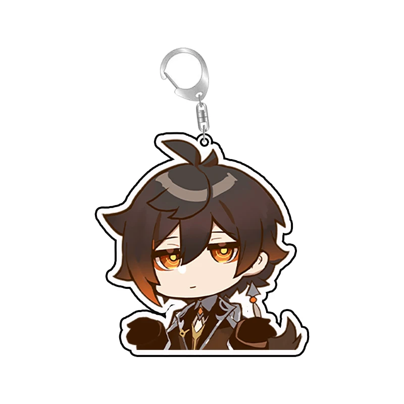 Genshin Impact Anime Figurine Cute Key Chain Ring Keychain Zhongli Figure Double Sided Printing Custom Acrylic Keychain Charms