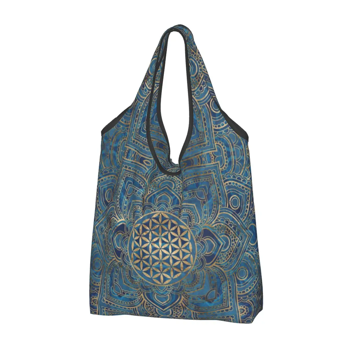 

Custom Flower Of Life In Lotus Mandala Shopping Bags Women Portable Large Capacity Groceries Buddhism Shopper Tote Bags