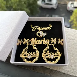 DUOYING Custom Jewelry Set Personalized Butterfly Charm Name Necklace Nameplate Bowknot Chain Bracelet 30mm Heart Twist Earrings