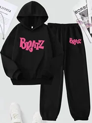 Letter BRATZ Print Children's Sets Hoodies Pant Loose Two Piece Daily Fashion Autumn Winter Clothes Comfortable Long Sleeve Tops