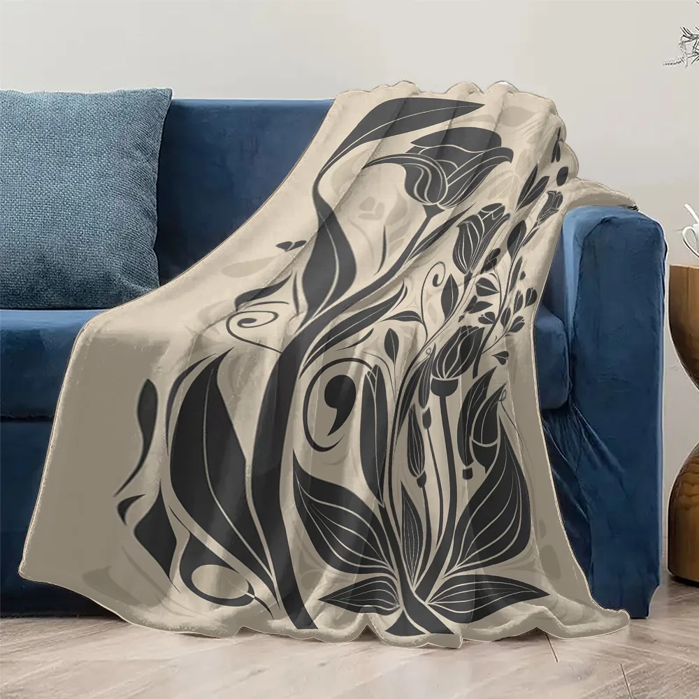 أسود الأزهار نمط الصوف بطانية لينة الدافئة رمي أريكة غرفة نوم الديكور هدية بطانية الزخرفية