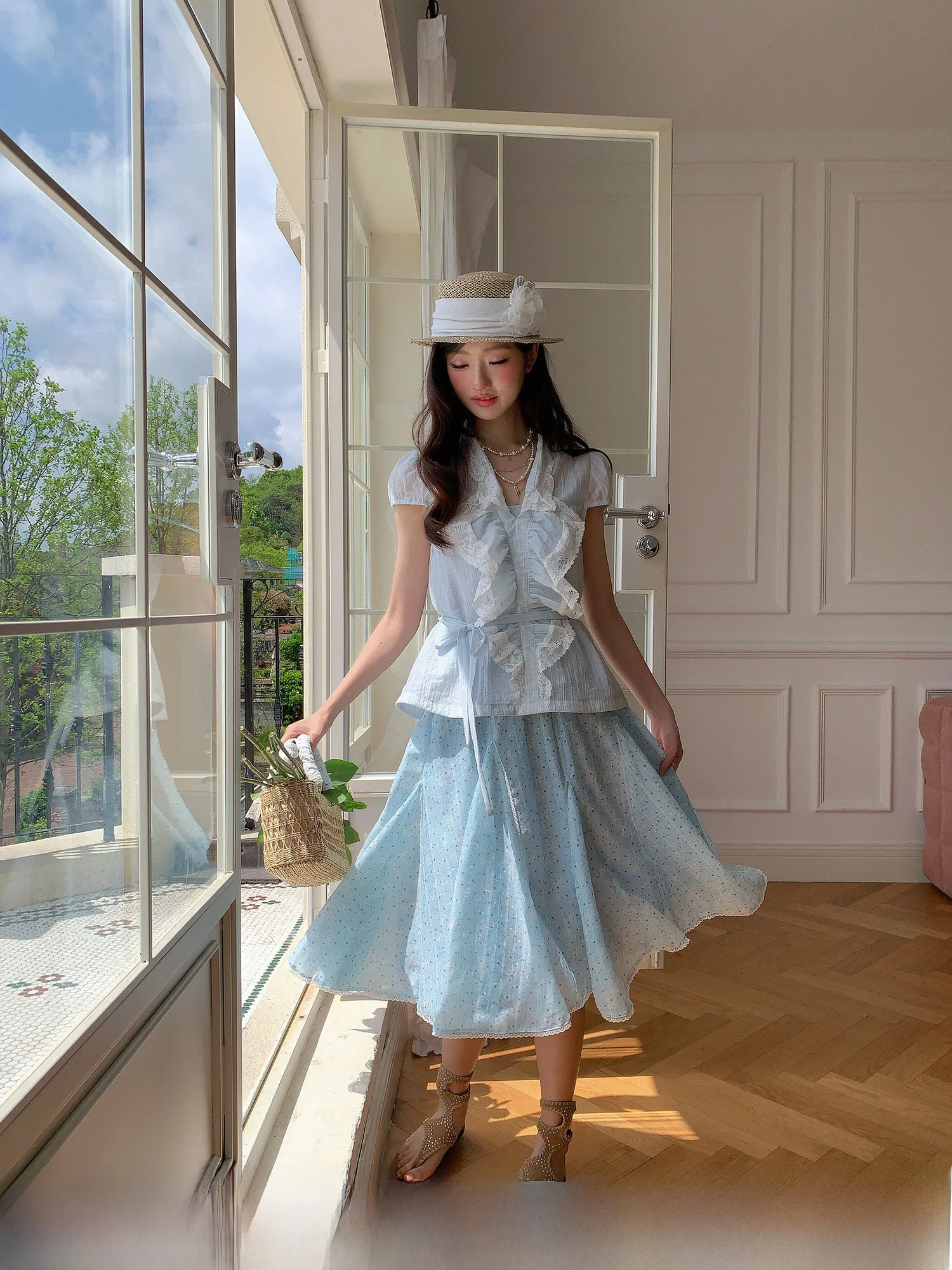 Sweet Floral Halter Neck Dress Women's Summer Fashion Skirt Polyester Nylon Fabric Breathable Comfortable A-Line Skirt