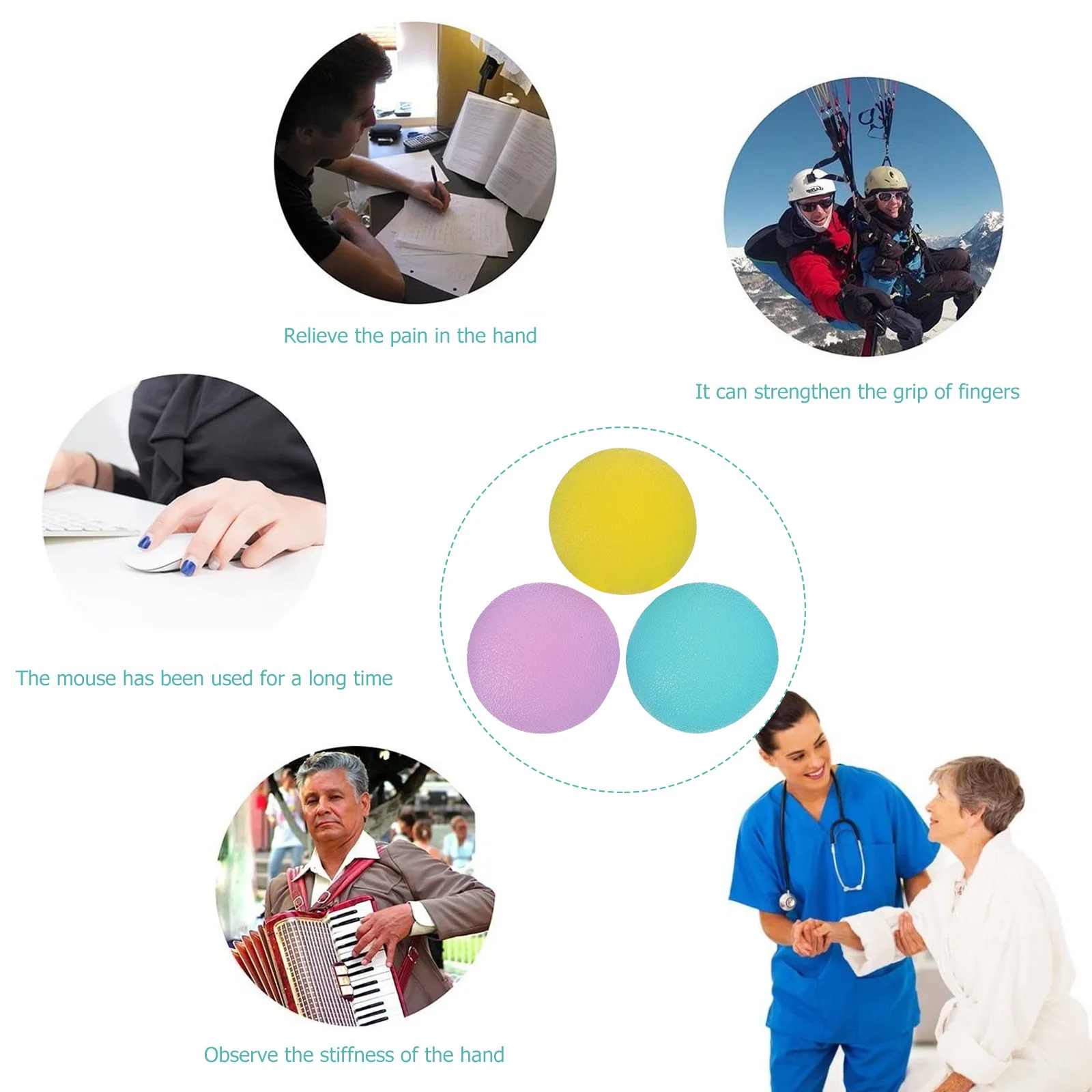 3 قطعة كرات تمرين الضغط قبضة اليد مدرب القوة لتخفيف التوتر علاج اليد المحمولة الضغط الكرة تجريب اللياقة البدنية #4