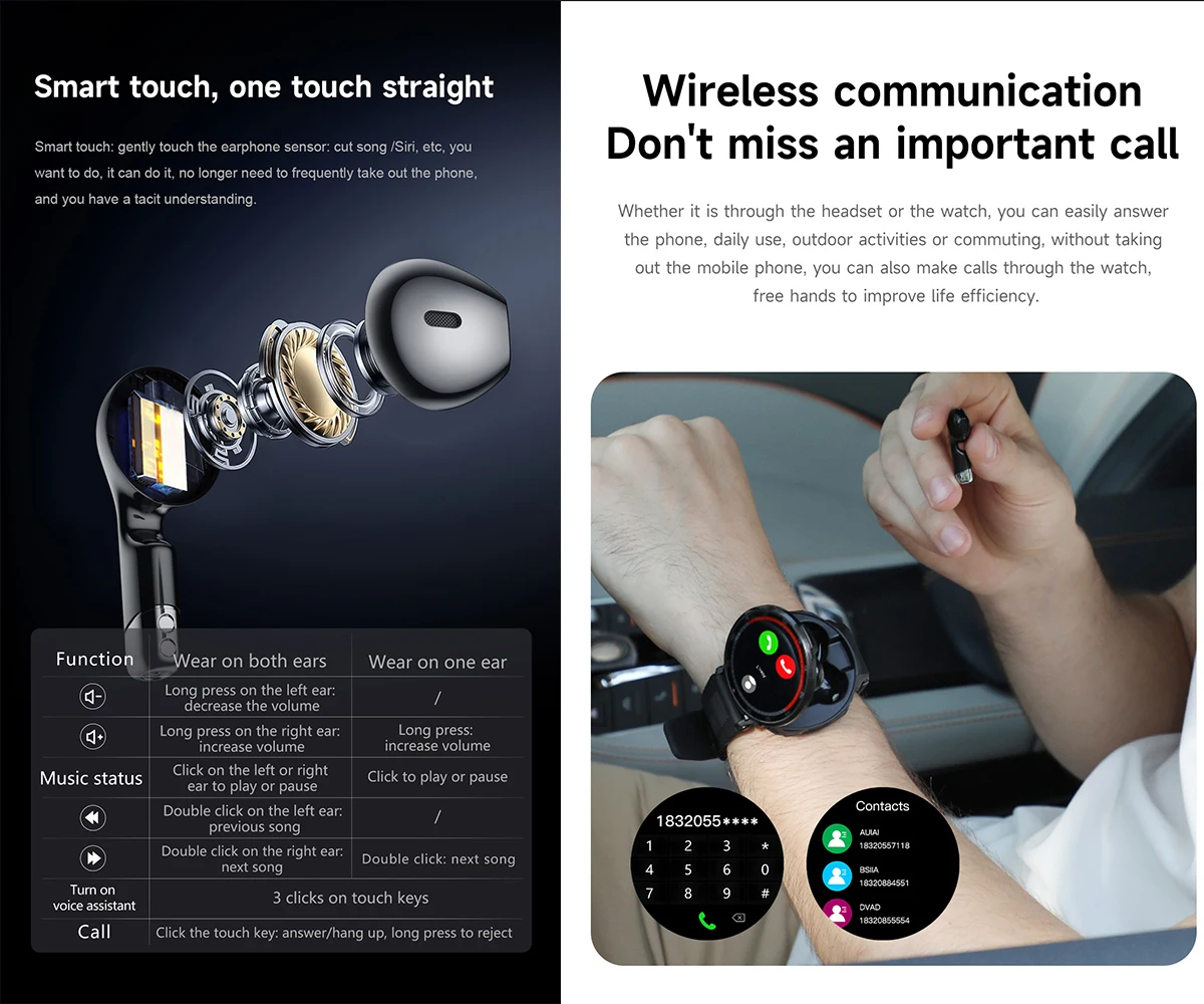 GEJIAN 2025 ساعة ذكية TWS 2 في 1 جديدة تأتي مع سماعات بلوتوث مراقبة معدل ضربات القلب BT Call Sports Trajectory Smartwatch