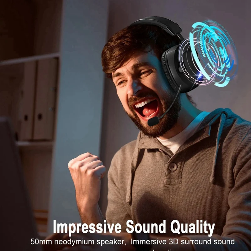 T04C- Cuffie da gioco wireless con microfono Cuffie Bluetooth 2.4G USB 3,5 mm cablate 3 modalità per PC, laptop, PS4, PS5, Mac