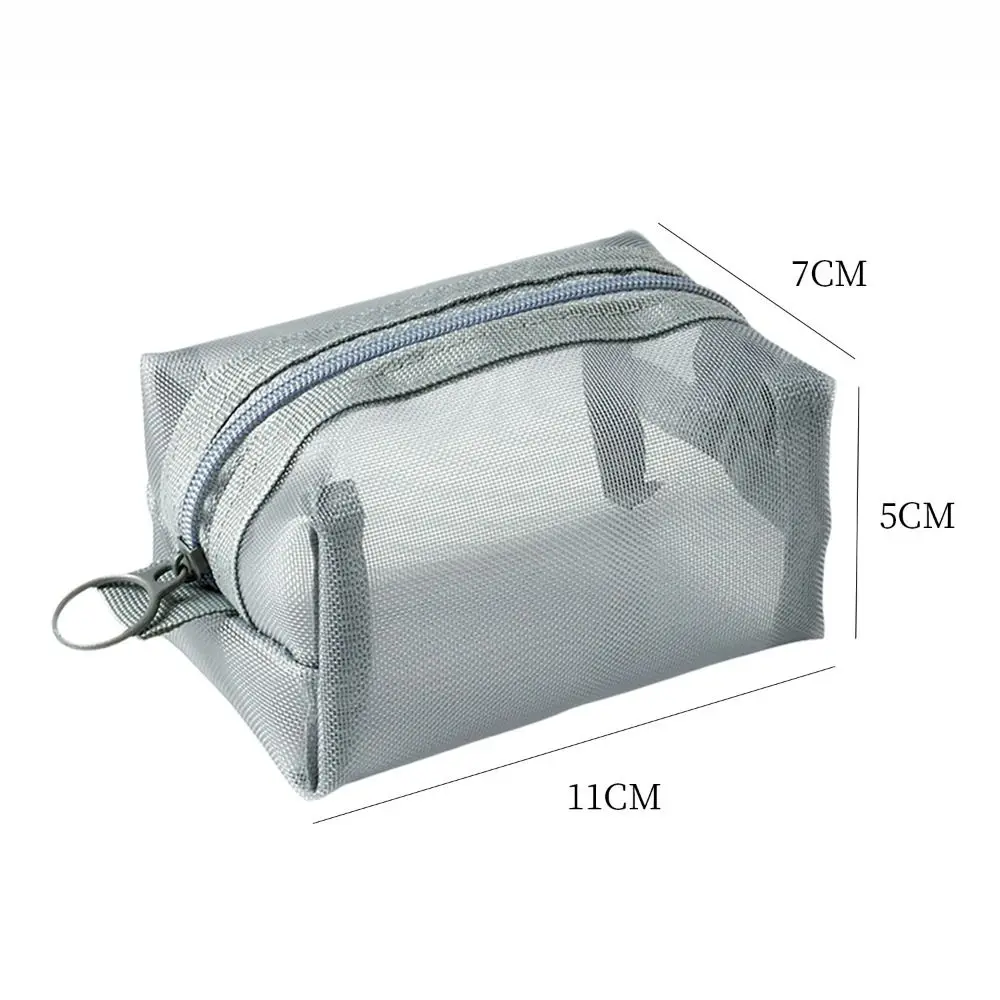 

New Solid Color Coin Purse Portable Mesh Makeup Bag Large Capacity Storage Bag Men