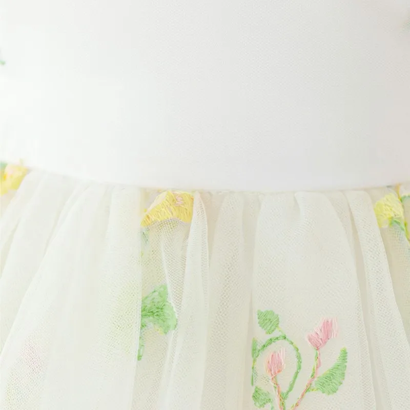 เด็กสาวเจ้าหญิงดอกไม้เย็บปักถักร้อยชุดพัฟแขนทารกเด็กวัยหัดเดินเด็กTulle VestidoวันเกิดPartyเสื้อผ้าเด็ก 0-3Y