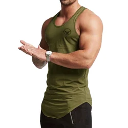 Materiale in cotone Gilet sportivo fitness estivo T-shirt da uomo Comodo fondo Felpa Abbigliamento da allenamento