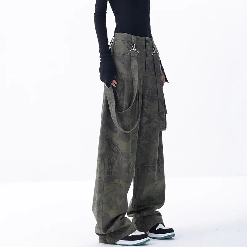 WCFCX STUDIO 2023 Autumn New American Style Retro Street Camouflage Overalls Women Y2K Harajuku Fashion Cargo Pants Casual Loose