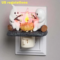 Halloween Ghost Campfire Pumpkin Nightlight Light Flickering Ghosts Night Lantern Insert Into The Wall Home Room Decoration