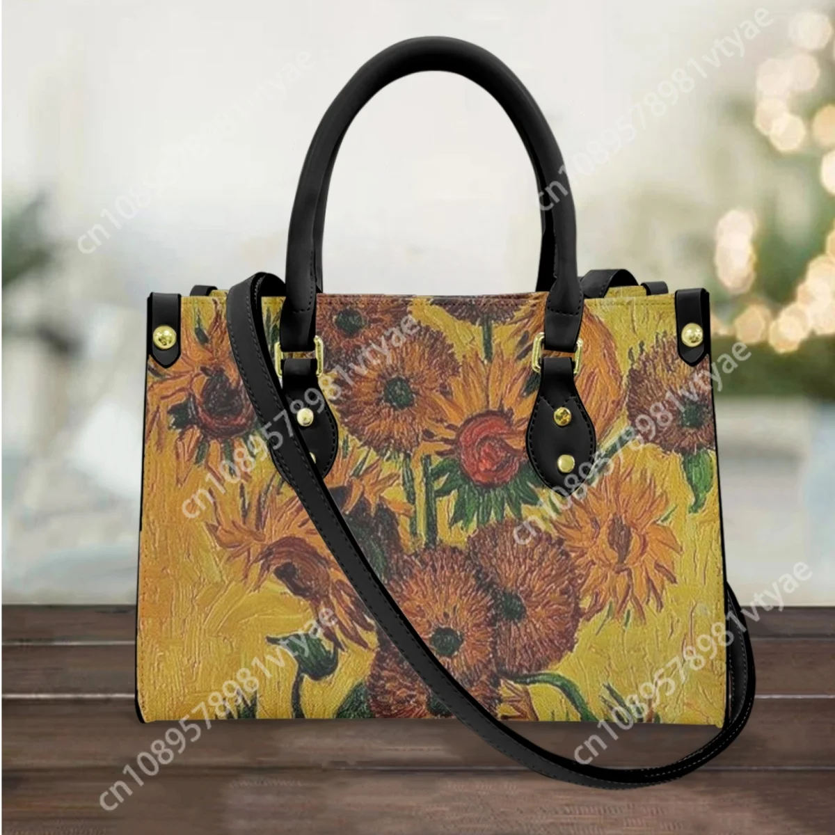 

Van Gogh Oil Painting Sunflower Print Women's Casual HandBags Designer Brand Top Handle Totes Small Pu Leather Coin Purse Gift