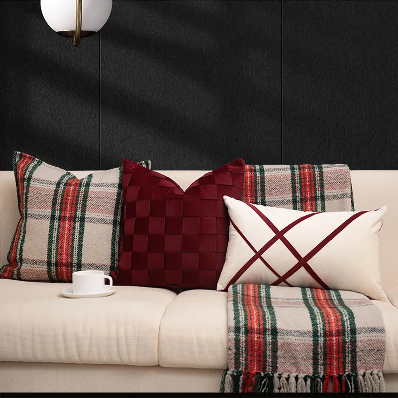 

Scottish Tartan pattern cushion cover red green plaid throw pillow case sofa waist pillow cover