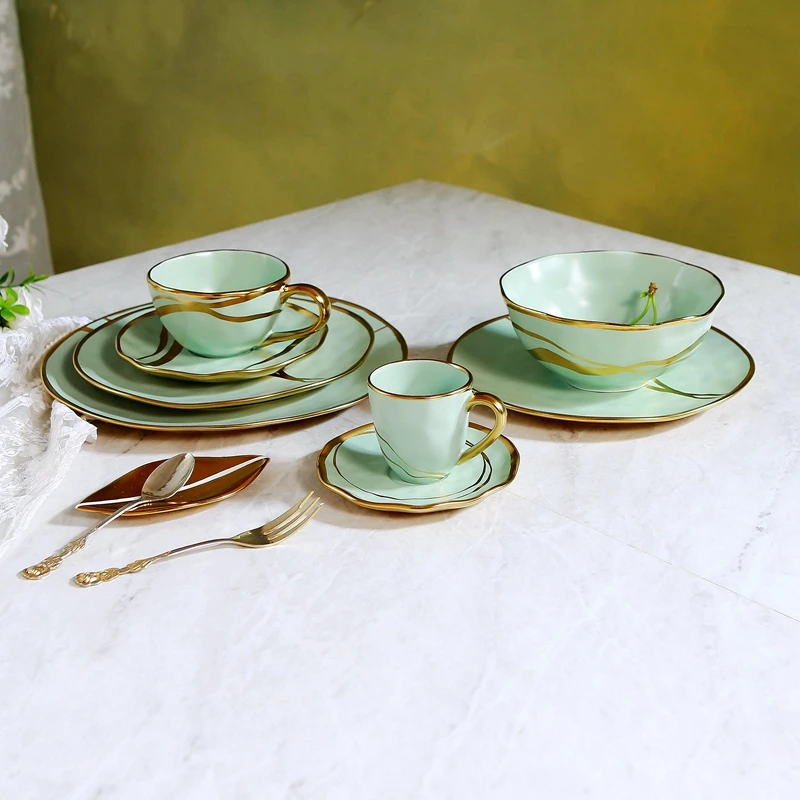 

Позолоченная керамическая тарелка в европейском стиле для западной еды, ресторан в западном отеле, тарелка для домашней фруктовой выпечки