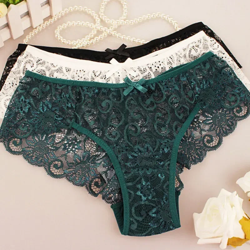 

Women Sexy Lace Panties Seamless Cotton Breathable Briefs Girls Transparent Underpants Mid-waist Sexy Lingerie Underpants