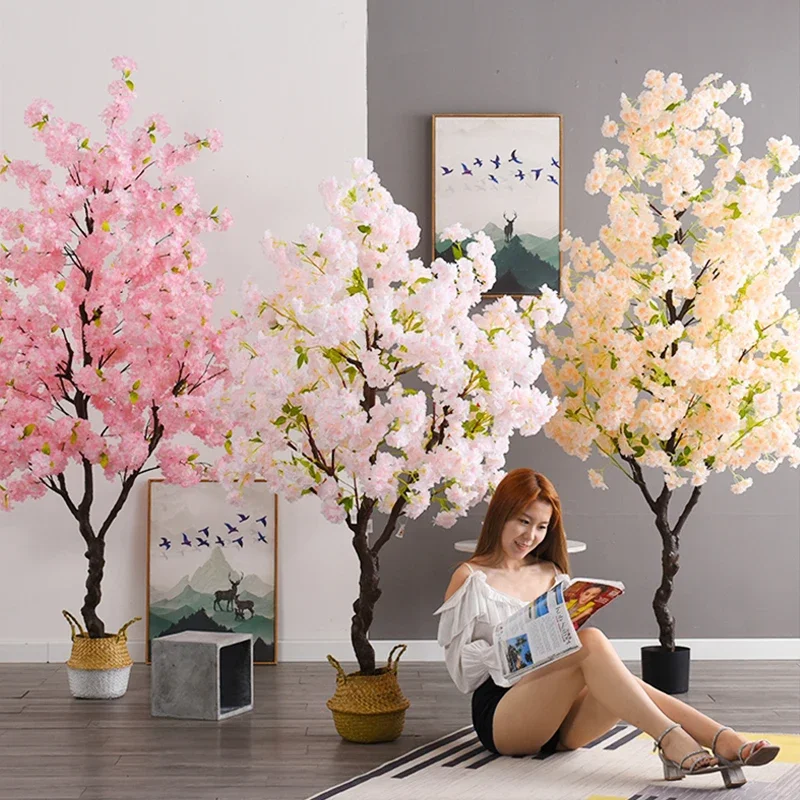 50/100/120/150/180cm Artificial Cherry Blossom Tree Indoor Home Office Party Wedding Cherry Blossoms Bonsai Fake Potted Plants