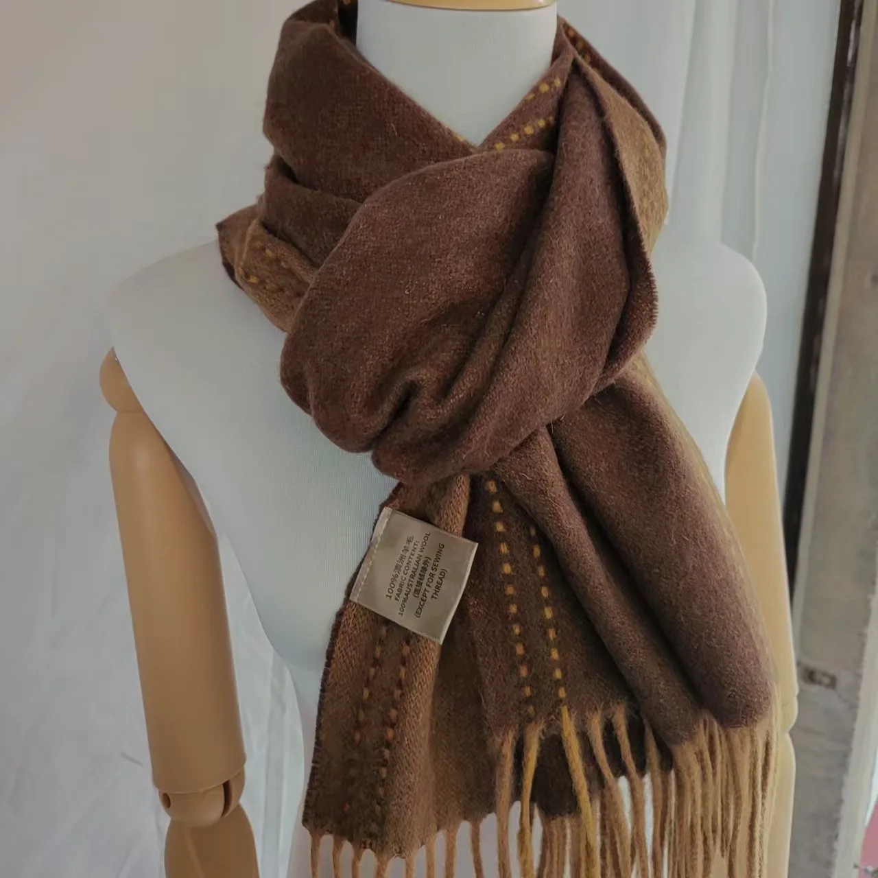Damen 100% Wollschal, doppelseitig, Farbblock, dick, warm, mit Fransen, für Herbst und Winter, weicher Pashmina-Wickelschal für Reisen – Detail 9