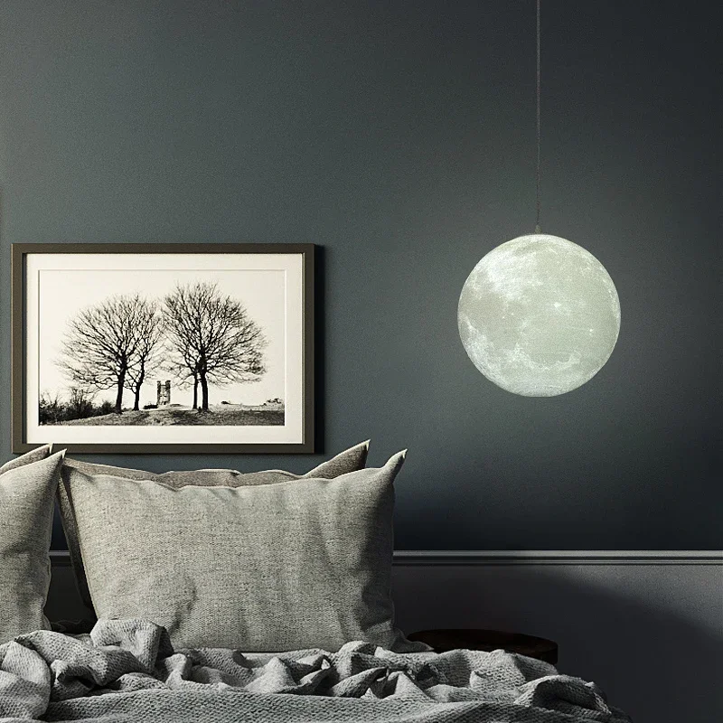 

2025 современные светодиодные подвесные светильники Moon Creative Nordic, подвесные светильники для ресторана, бара, кухни, гостиной, спальни, круглый шар L