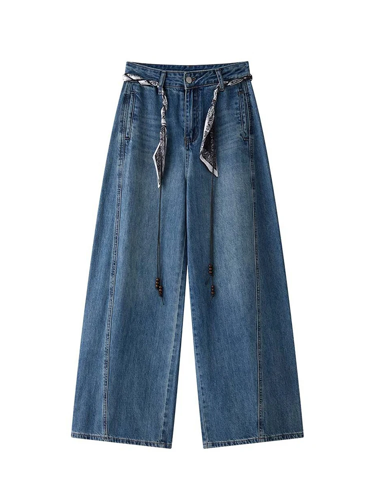 FANAN bureau dame jean délavé pour femmes taille haute droite jambe large Denim pantalon mode Streetwear vêtements 2025 automne nouveau