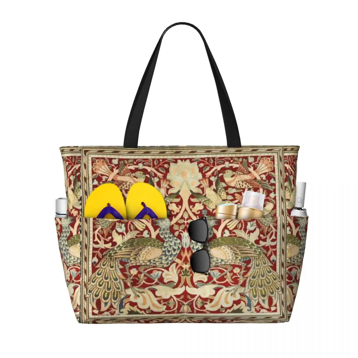 

Custom William Morris Vintage Beach Tote Bag for Women Floral Textile Pattern Large Compartment Beach Gym Travel Bags