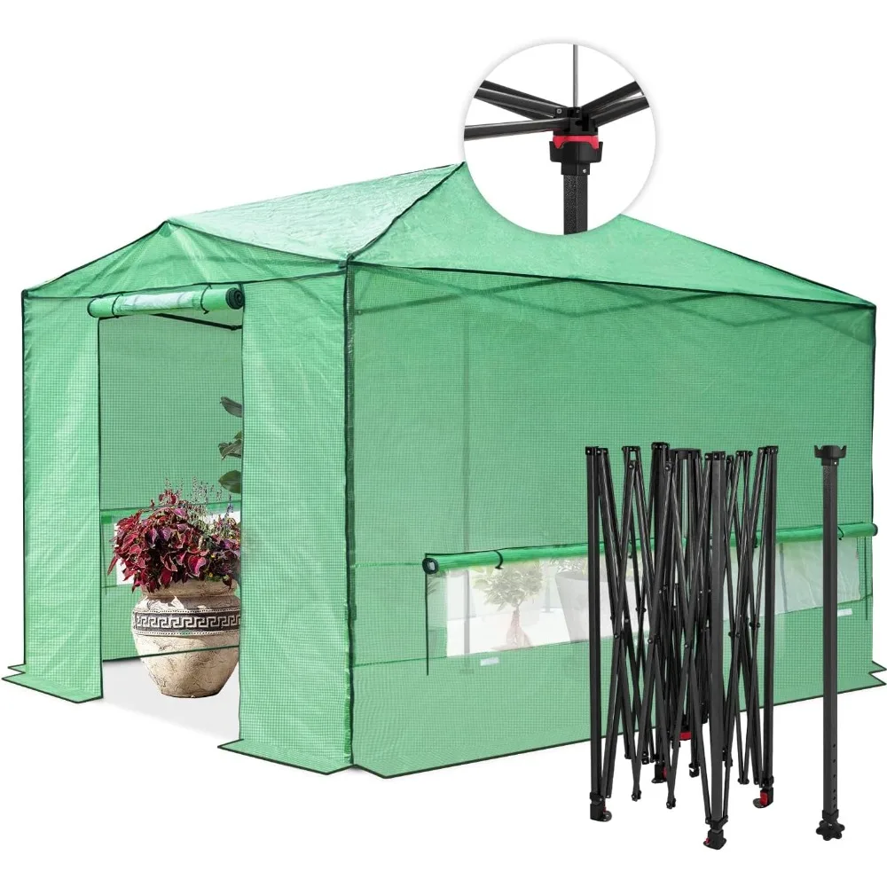 12x8 Easy Setup Pop Up Greenhouse, Support Pole, Clear/Green