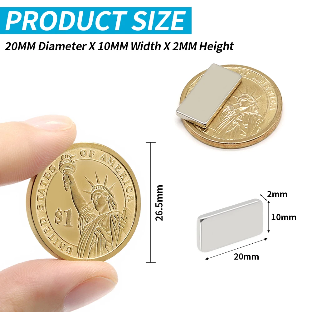 20x10x2 Super Strong N35 NdFeB Square Magnets, Permanent Neodymium Block Magnets for Refrigerator, Handmade Projects & Home Use