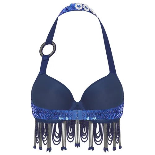 Imagen 2 del producto Sujetador de danza del vientre brillante para mujer, sujetador con cuello Halter, Top corto con borlas y cuentas brillantes para disfraz de actuación en escenario del vientre