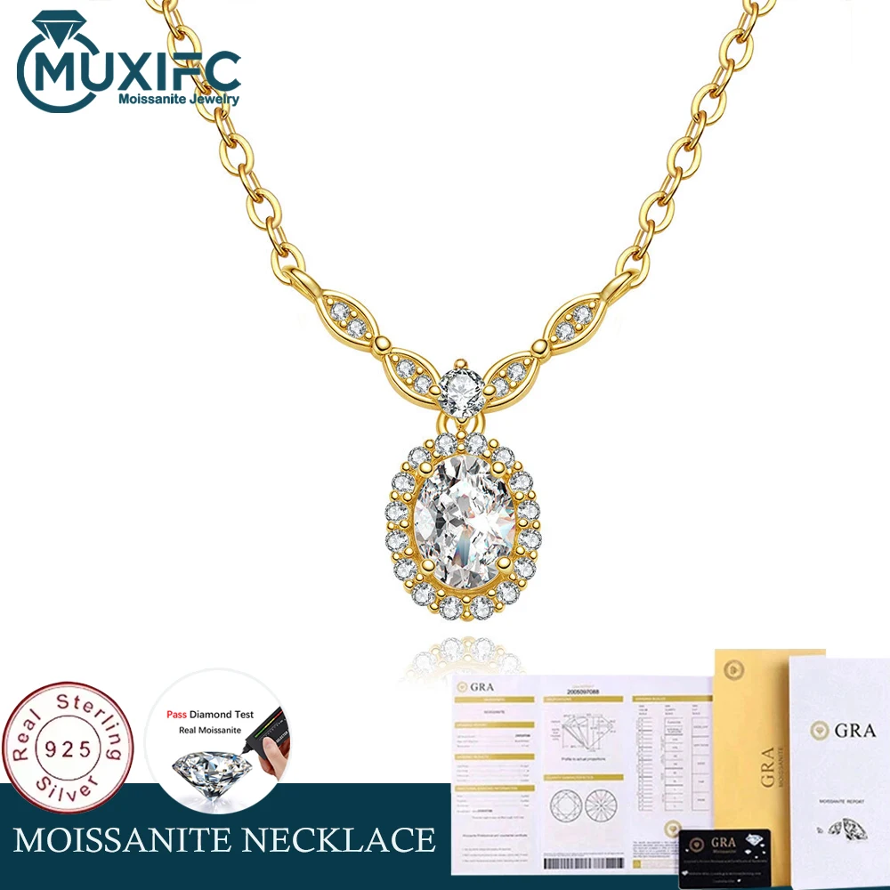 

MUXIFC 1ct Oval Cut Moissanite Diamond Pendant Necklace for Women GRA Certified 925 Sterling Silver Neck Chians Classic Jewelry