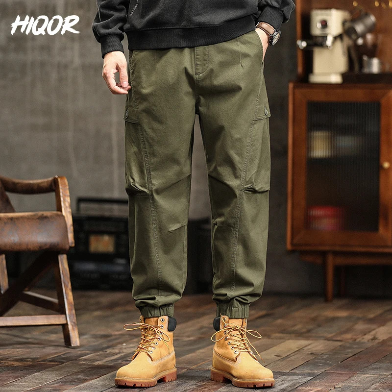 

HIQOR Men's Clothing Large Pocket Loose Overalls Men Outdoor Sports Joggers Man Cargo Pants Cotton Casual Baggy Streetwear Male