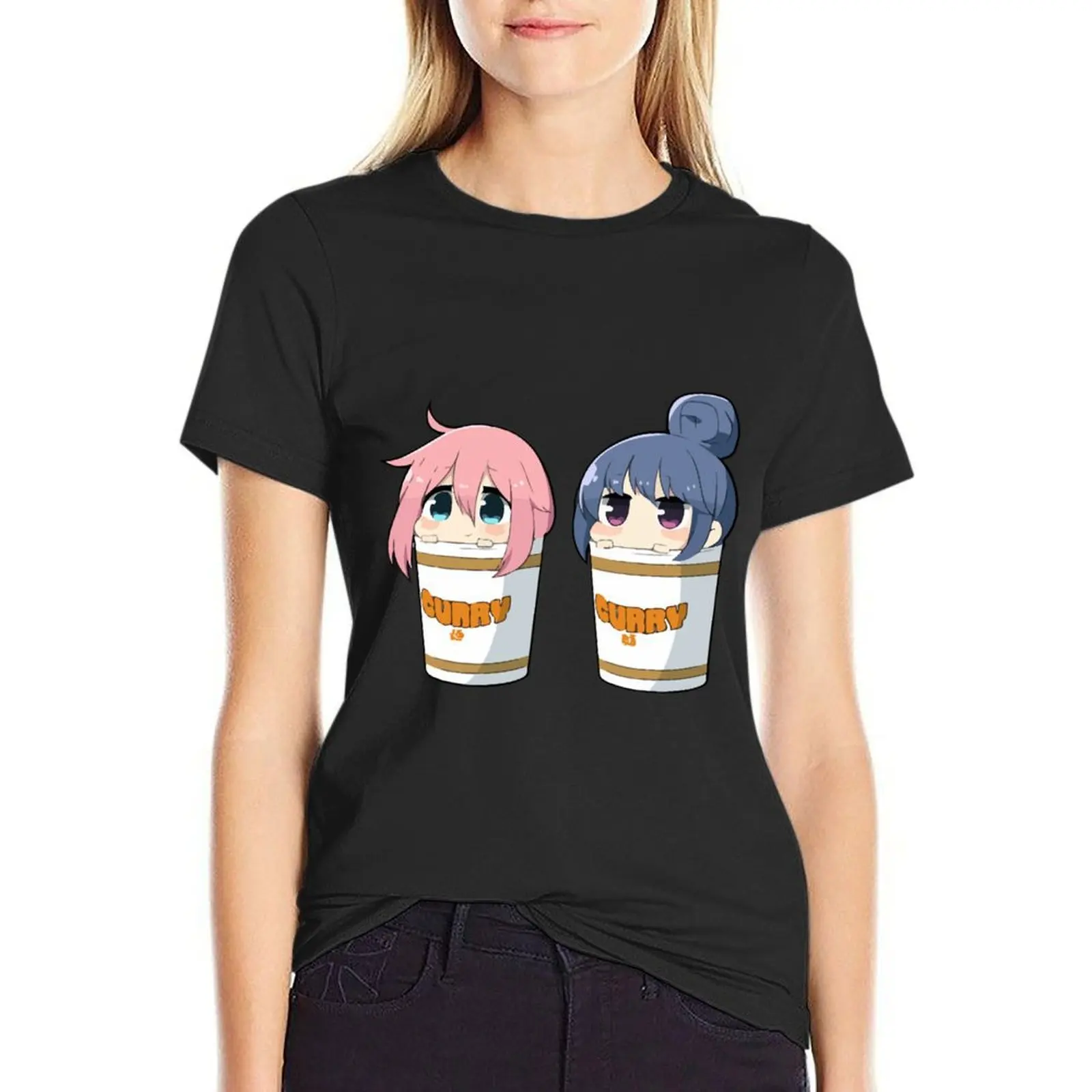 Yuru Camp Noodle Chibi T-Shirt vintage clothes korean fashion hippie clothes Woman fashion