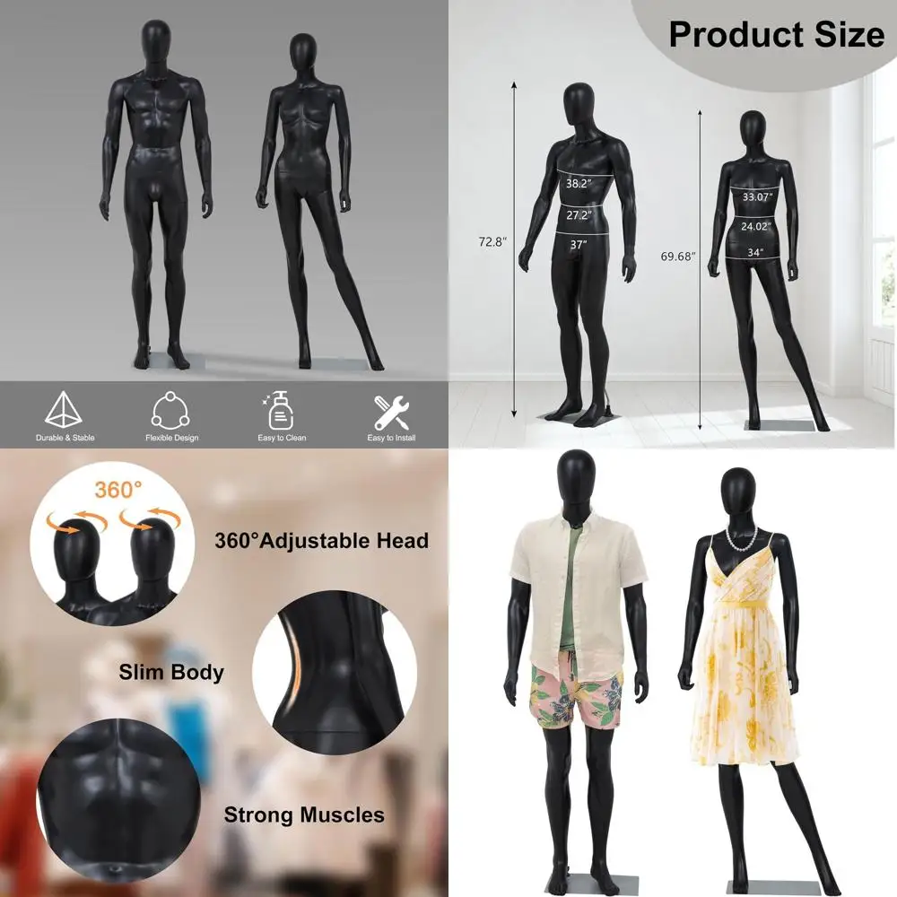 

Adjustable Dual-Gender Mannequin Set with Stand for Retail Clothing Displays