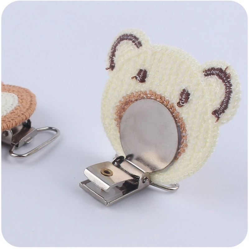 Crochet Baby Pacifier Clip Teething Grasping Toy Suspender Clips Cute Bear Pacifier Clip Holder Charm DIY Pacifier Clips