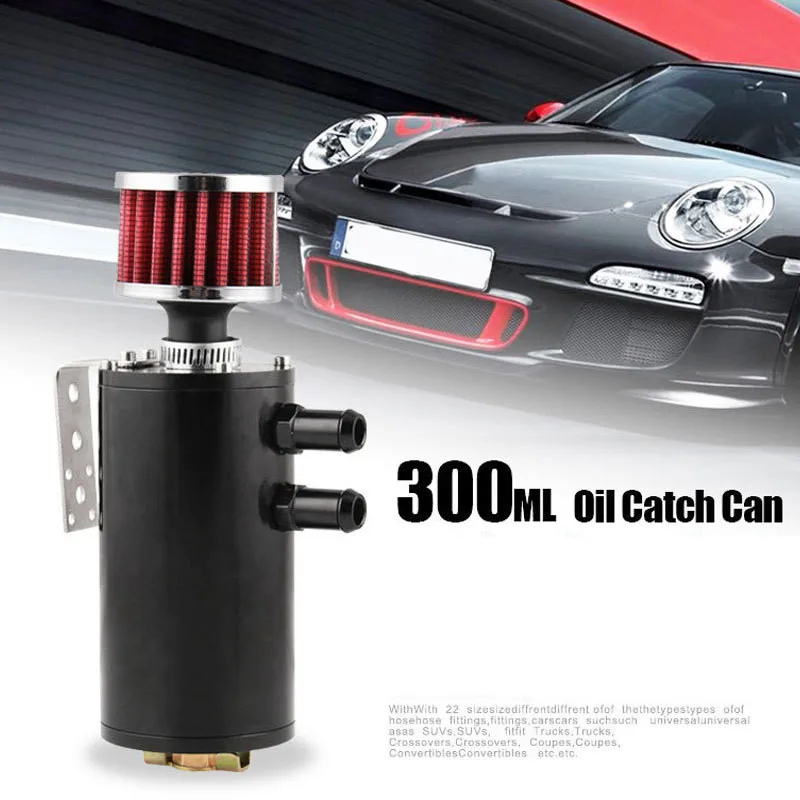 300ML Oil Catch Can Baffled Breather Petrol Diesel Turbo Tank Reservoir Kit