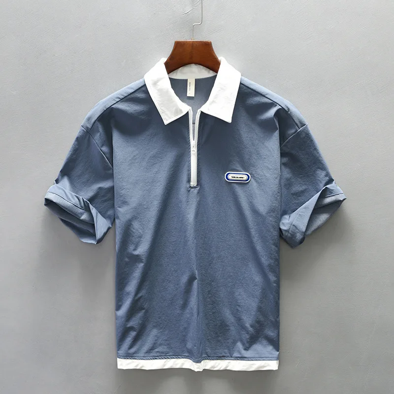 

2024 Short Sleeve Shirts for Men Summer New Fashion Pullover Tops Male Casual Solid Turn-down Collar Polo Shirt
