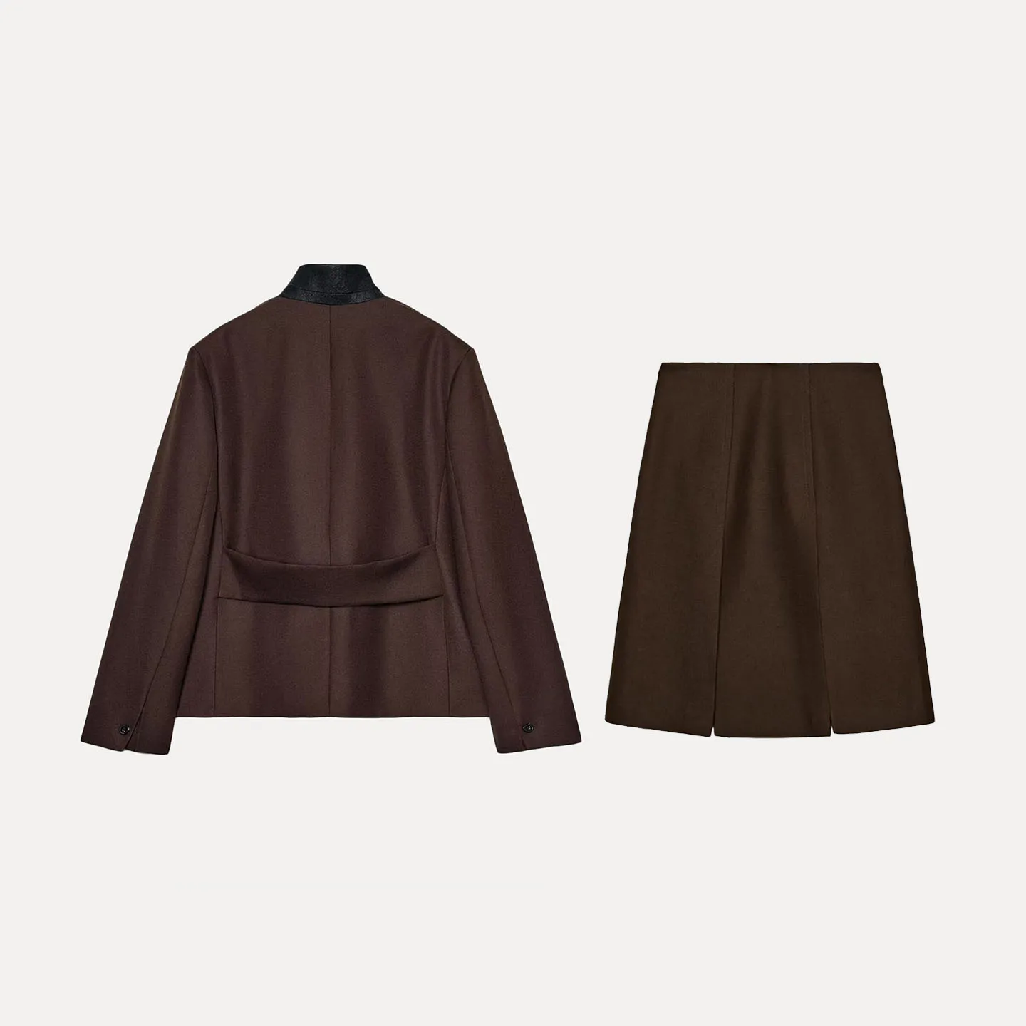 Z Women's Faion Suit Set with ket Decorated Wide Pleated Skirt High Waist Pure Color Four Seasons Long Sve