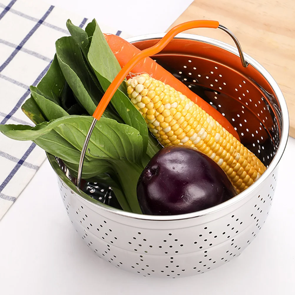 

1pcs Stainless Steel Steamer Basket Vegetable Washing Drain Strainer Reusable Fruit Filter Hollow Design For Steaming Frying