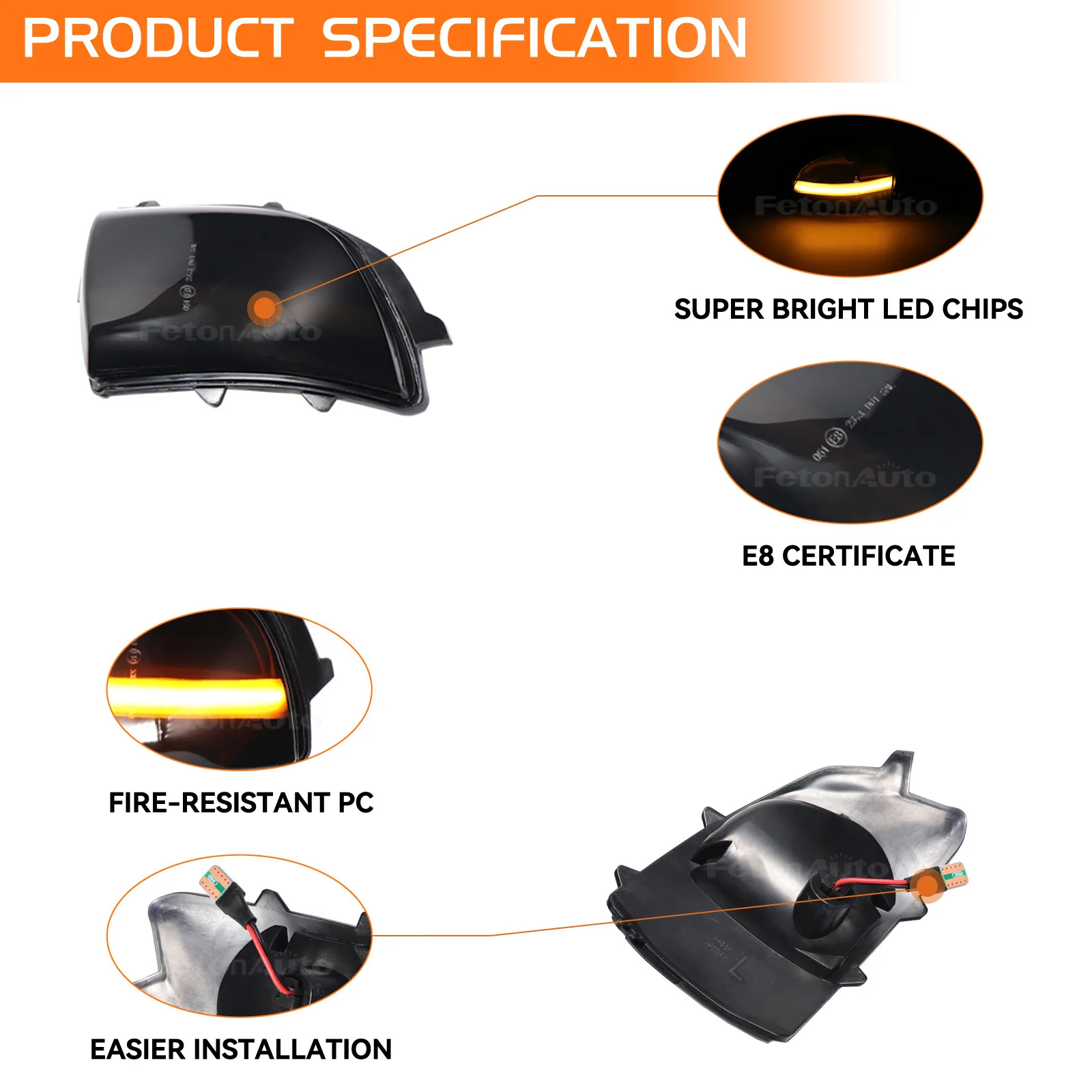 LED Side Wing Door Side Mirror Dynamic Turn Signal Light LED Flashing Indicator for Volvo XC70 XC90 2007-2014
