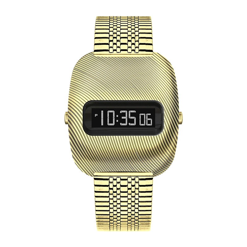 นาฬิกา Timepiece Ripple Time Retro ยุค 1970 นาฬิกาอิเล็กทรอนิกส์ดิจิตอล ลายคลื่นสุดยูนีค หน้าจอ LCD  ตัวเรือนสแตนเลส นาฬิกาคู่รัก DG