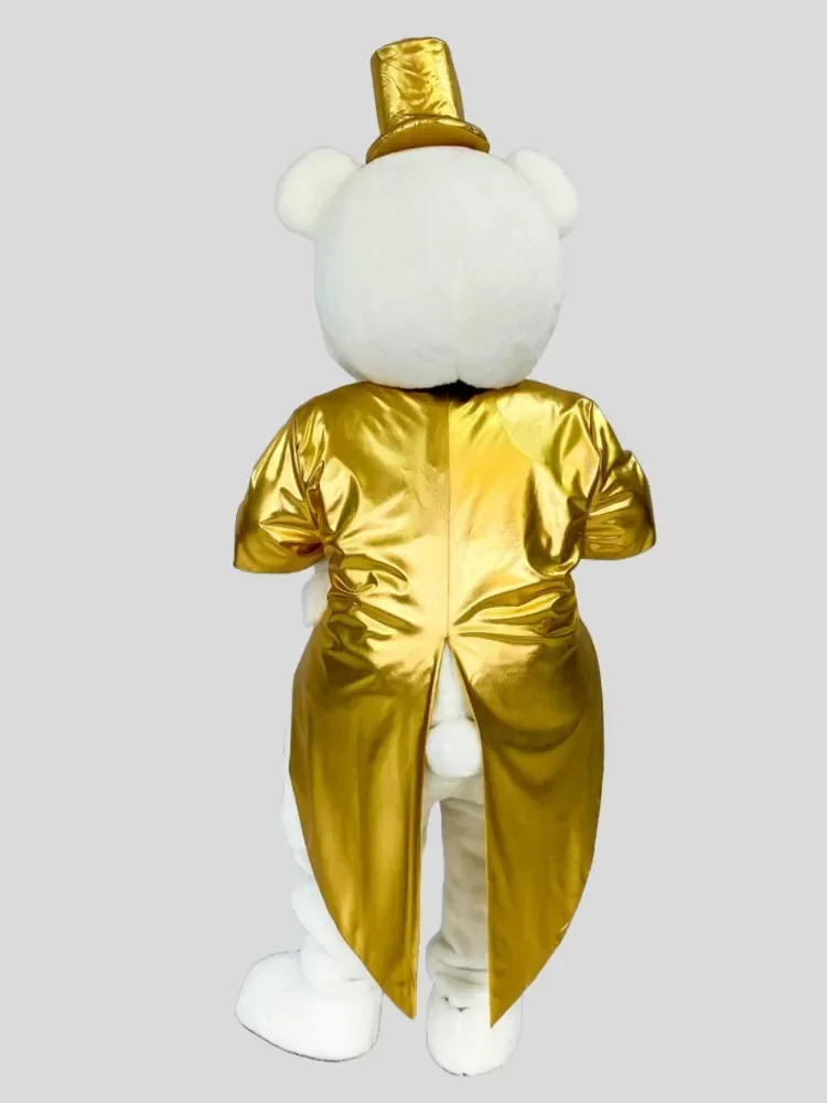 

Grey Cat Mascot Costume Golden Tailcoat White Teddy Bear Walking Doll Clothes For Adults Halloween Party Outfits