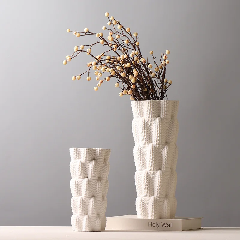 Ceramic Vase Weaving Bump Texture White Porcelain Flower Arrangement Hydroponic Accessories Home Decoration Vases Pots