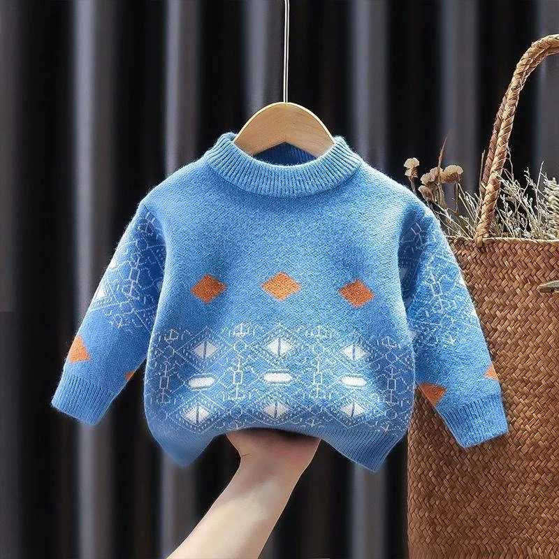 Suéter de lana de ganchillo para niños, cortavientos de algodón grueso naranja, para la escuela prendas de vestir, ropa cálida para niños, otoño e invierno, 2024