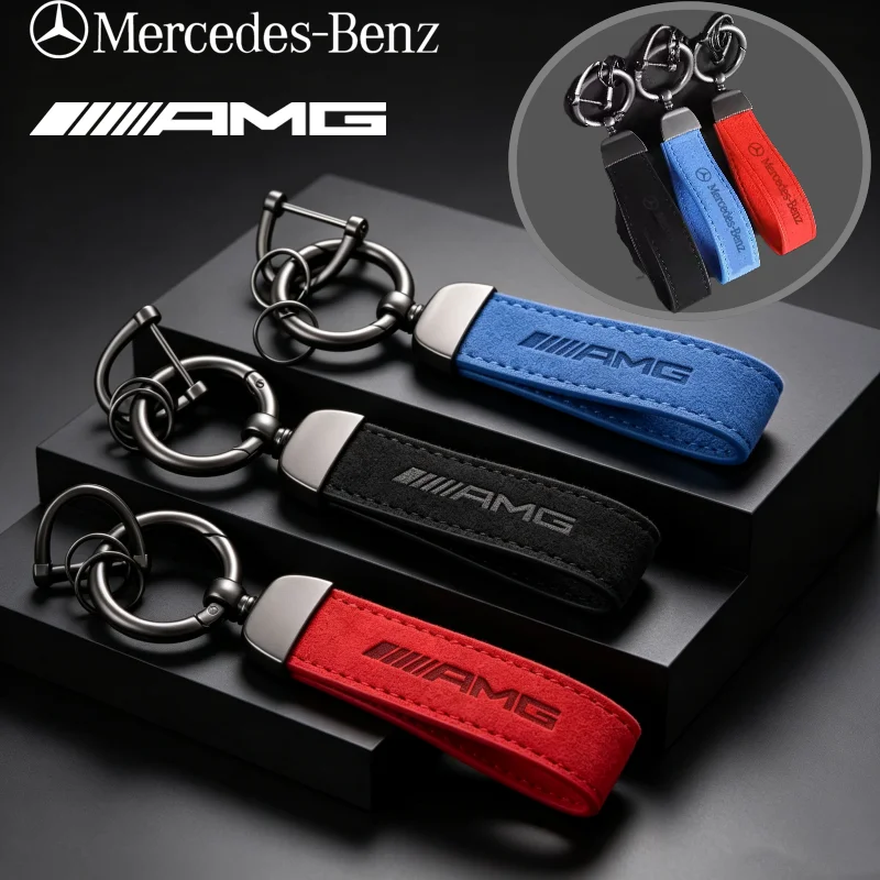 Fashion Suede Car Keychain Universal Keyring For Mercedes Benz AMG W213 W222 W204 W205 W212 X153 W176 W177 G63 C200 Accessories