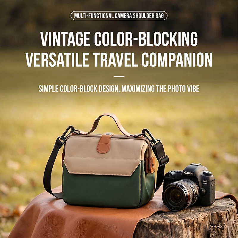 Vintage Color-Block DSLR/SLR Camera Crossbody Bag Shockproof Water-Repellent Vintage Style Shoulder Bag