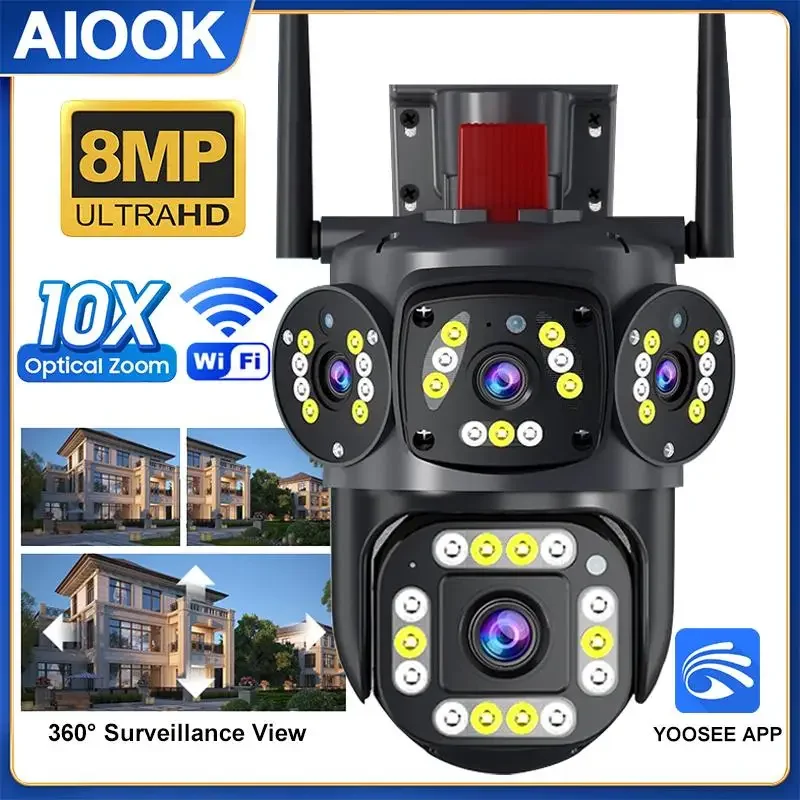 AIOOK-cámara IP YOOSEE HD de 8MP para exteriores, intercomunicador bidireccional con visión nocturna, impermeable IP66, cámara de seguridad de 360 °, seguimiento móvil