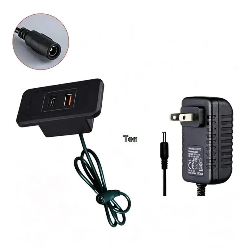 Dual Port Embedded Desktop Charging Hub USB & Type-C Power Adapter Fast Charging Station for Office Home Desk Use