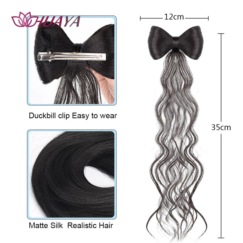 Synthetic Bow Bun Chignon with Curly Tassel Heat Resistant Natural Fake Hair Accessories Fluffy  Bow Hair Clip Wig Styling Tools