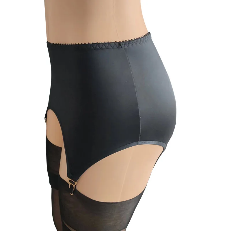 Vintage Smooth Satin Garter Belt Women Sexy Black Suspender Belt Exotic Lingerie 4 Straps Clips Garters for Thigh High Stockings view 3